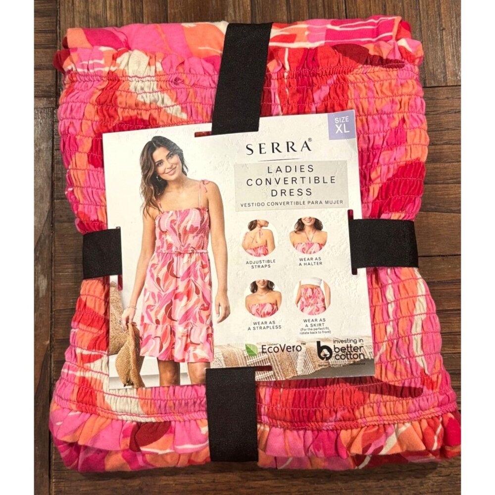 Serra XL Convertible Dress Pink/Orange Strapless Halter Skirt Adjustable Straps‎